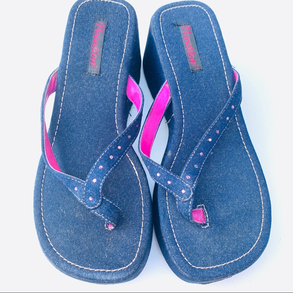 Denim Rhinestone Wedge Sandals - Picture 5 of 5